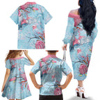Galah Birds Australia Baby Blue & Pink Family Matching Off The Shoulder Long Sleeve Dress and Hawaiian Shirt - Aussie Hoodie