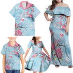 Galah Birds Australia Baby Blue & Pink Family Matching Off Shoulder Maxi Dress and Hawaiian Shirt - Aussie Hoodie
