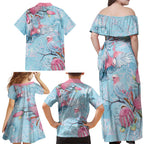 Galah Birds Australia Baby Blue & Pink Family Matching Off Shoulder Maxi Dress and Hawaiian Shirt - Aussie Hoodie