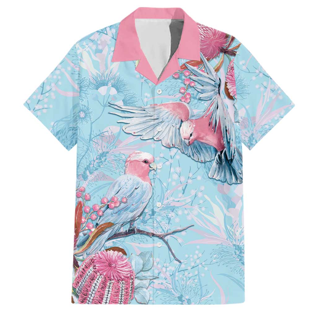 Galah Birds Australia Baby Blue & Pink Family Matching Off Shoulder Maxi Dress and Hawaiian Shirt - Aussie Hoodie
