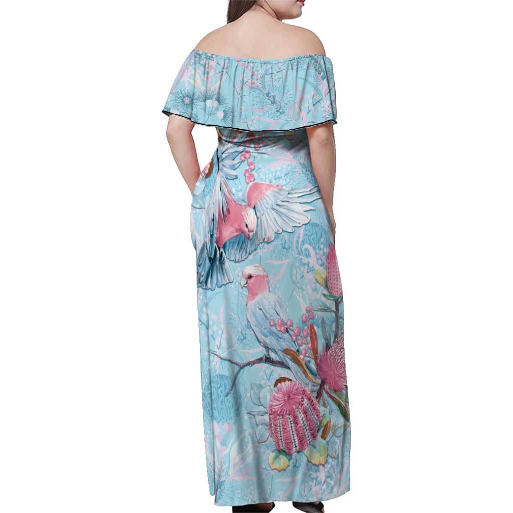 Galah Birds Australia Baby Blue & Pink Family Matching Off Shoulder Maxi Dress and Hawaiian Shirt - Aussie Hoodie
