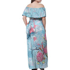 Galah Birds Australia Baby Blue & Pink Family Matching Off Shoulder Maxi Dress and Hawaiian Shirt - Aussie Hoodie