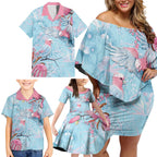 Galah Birds Australia Baby Blue & Pink Family Matching Off Shoulder Short Dress and Hawaiian Shirt - Aussie Hoodie