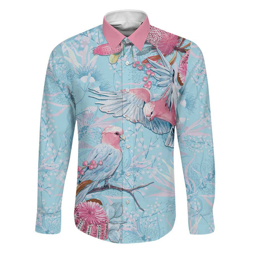 Galah Birds Australia Baby Blue & Pink Family Matching Off Shoulder Short Dress and Hawaiian Shirt - Aussie Hoodie