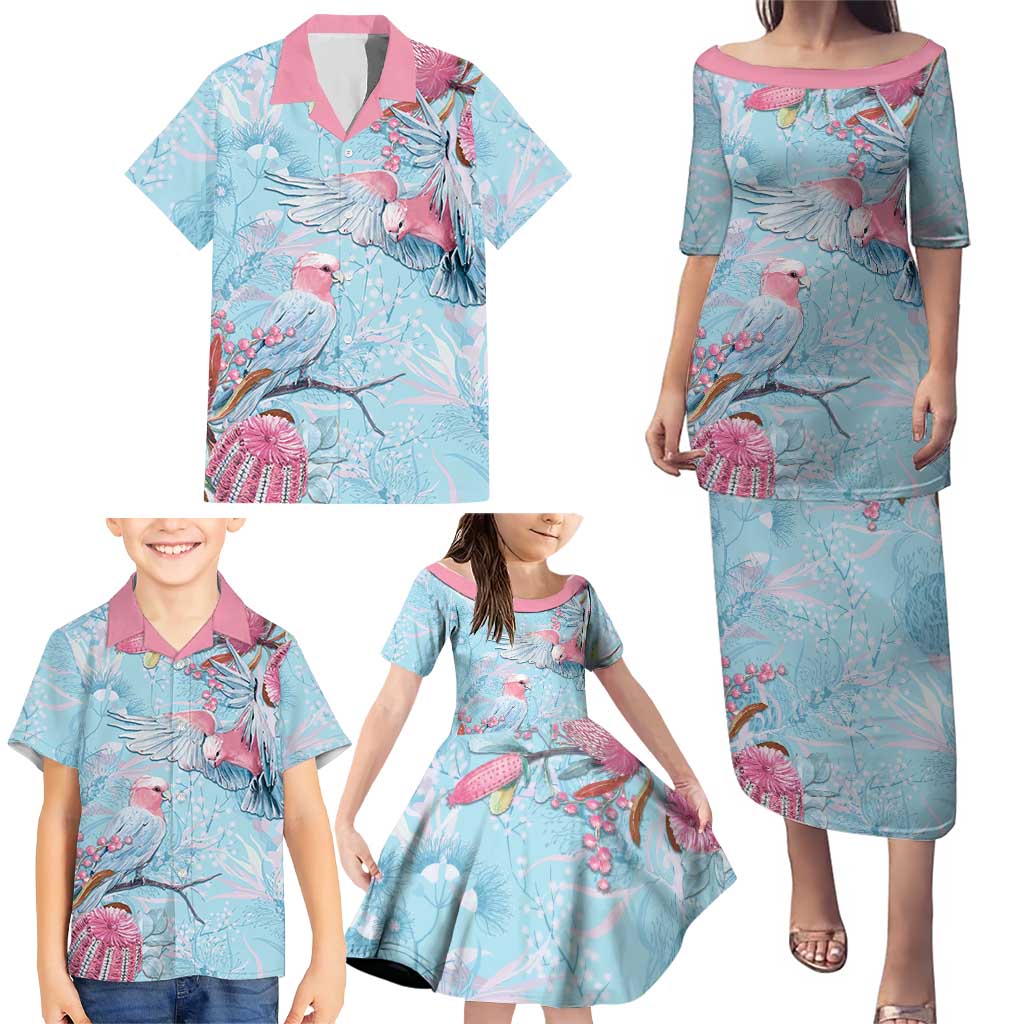 Galah Birds Australia Baby Blue & Pink Family Matching Puletasi and Hawaiian Shirt - Aussie Hoodie