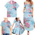 Galah Birds Australia Baby Blue & Pink Family Matching Summer Maxi Dress and Hawaiian Shirt - Aussie Hoodie