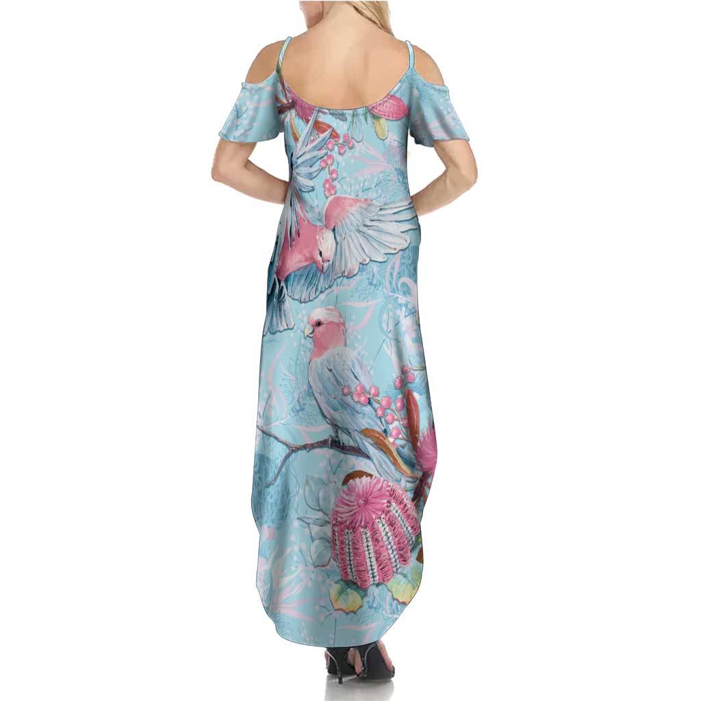 Galah Birds Australia Baby Blue & Pink Family Matching Summer Maxi Dress and Hawaiian Shirt - Aussie Hoodie