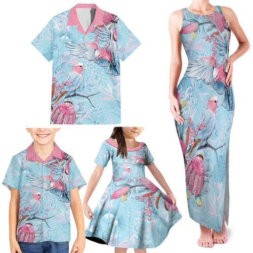 Galah Birds Australia Baby Blue & Pink Family Matching Tank Maxi Dress and Hawaiian Shirt - Aussie Hoodie