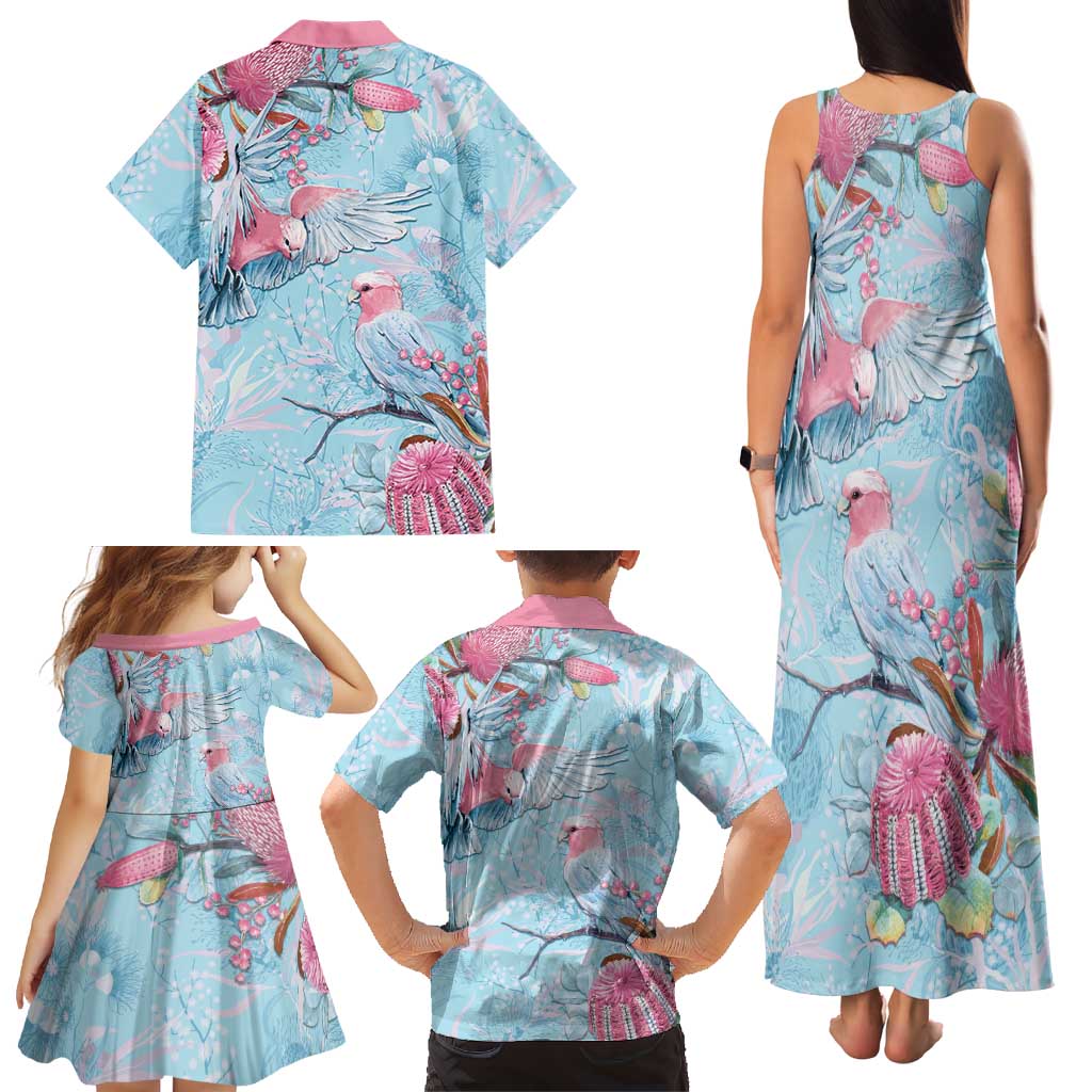 Galah Birds Australia Baby Blue & Pink Family Matching Tank Maxi Dress and Hawaiian Shirt - Aussie Hoodie