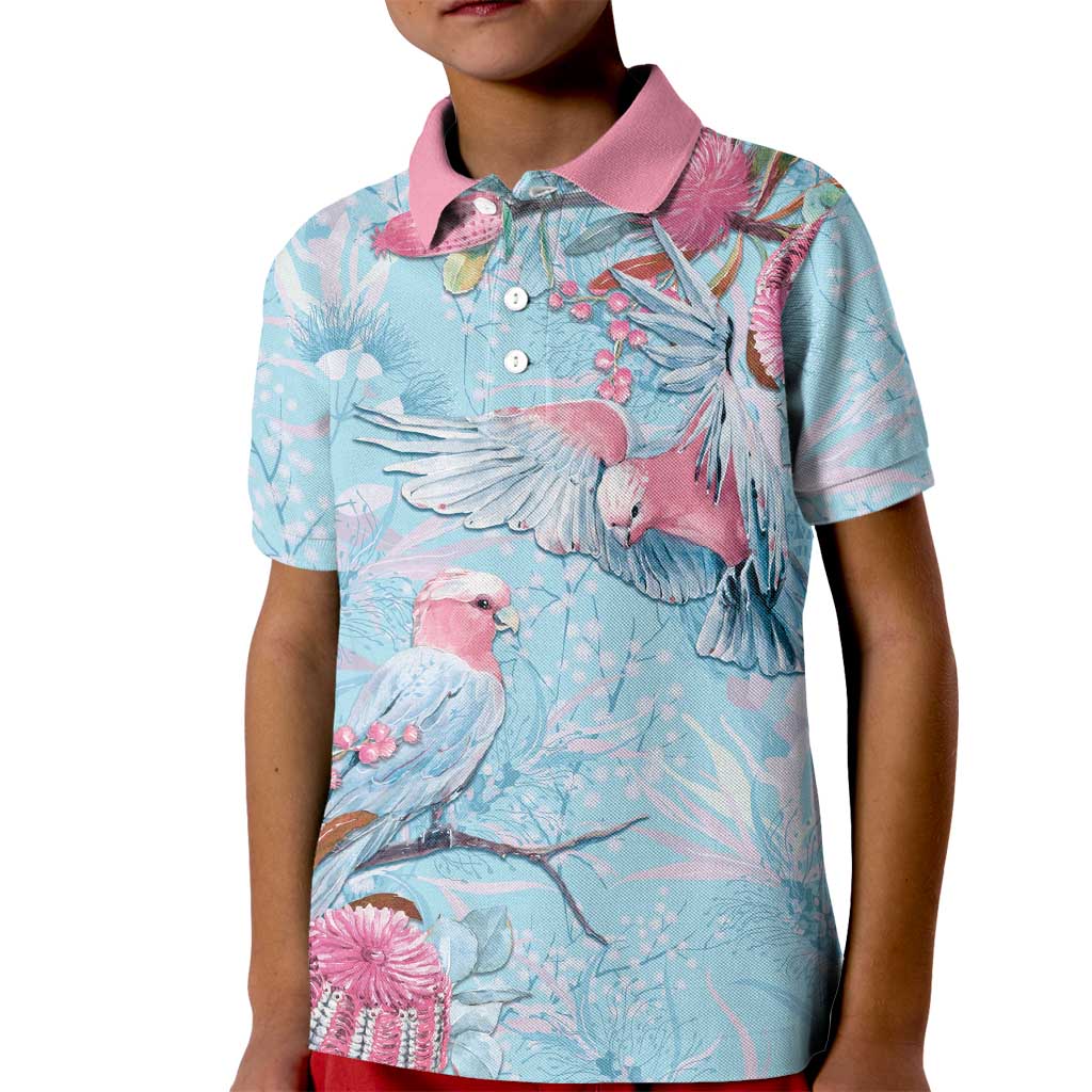 Galah Birds Australia Baby Blue & Pink Kid Polo Shirt - Aussie Hoodie