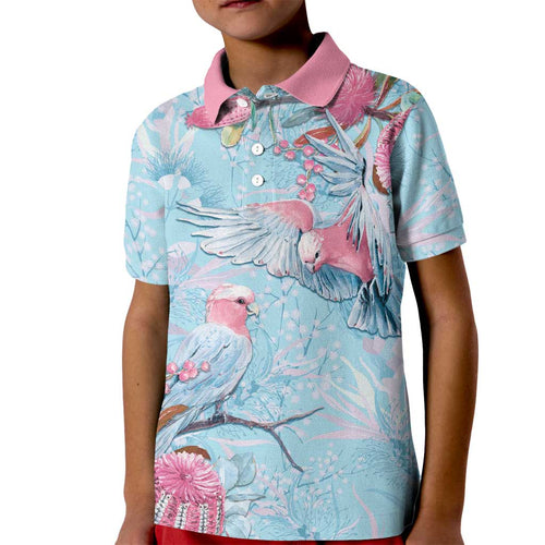 Galah Birds Australia Baby Blue & Pink Kid Polo Shirt - Aussie Hoodie