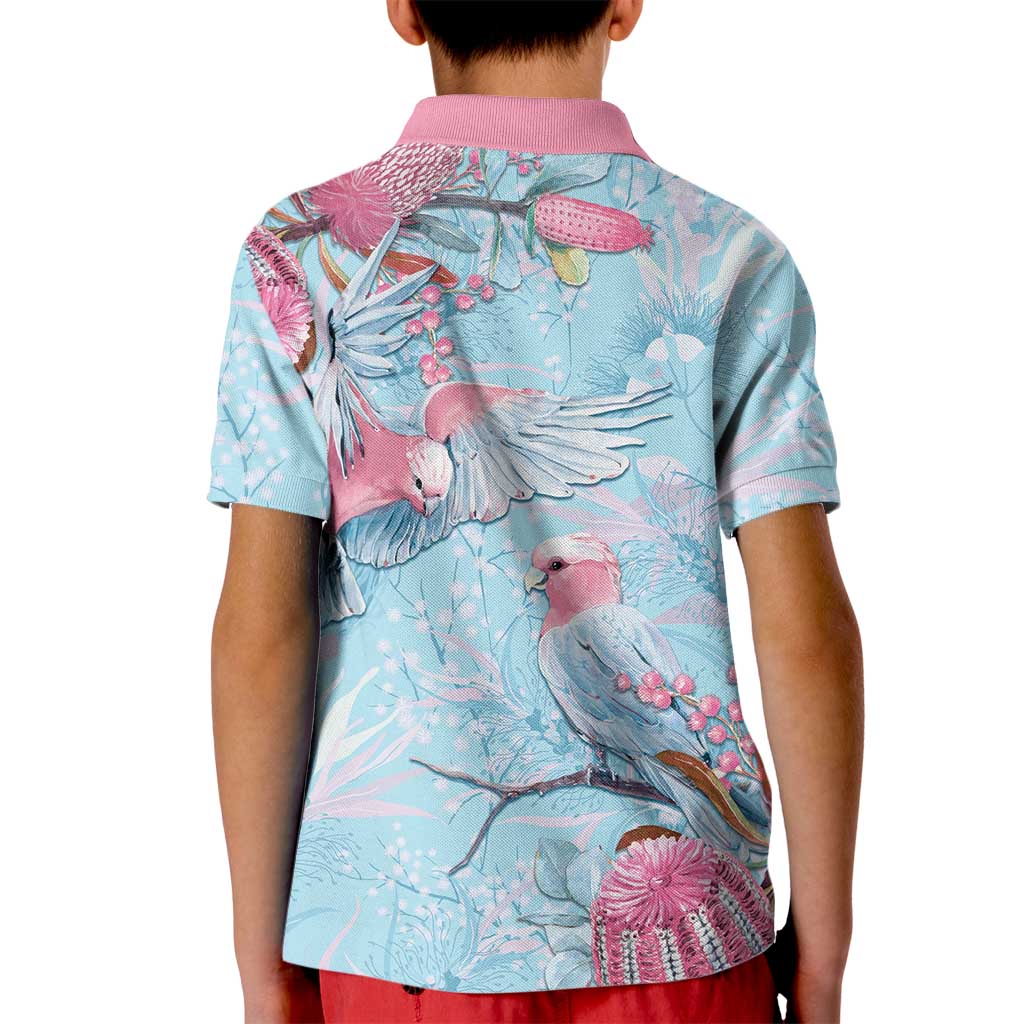 Galah Birds Australia Baby Blue & Pink Kid Polo Shirt - Aussie Hoodie