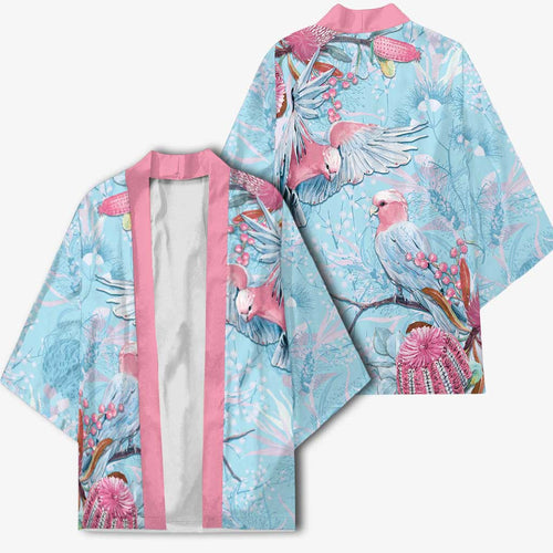Galah Birds Australia Baby Blue & Pink Kimono - Aussie Hoodie