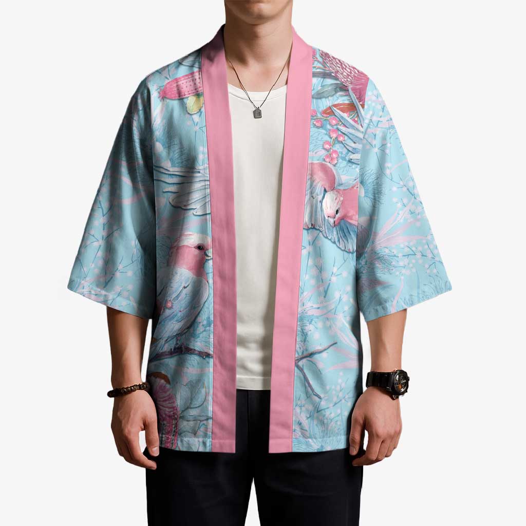Galah Birds Australia Baby Blue & Pink Kimono - Aussie Hoodie