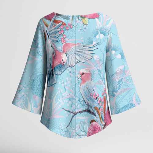 Galah Birds Australia Baby Blue & Pink Kimono Sleeve Blouse - Aussie Hoodie