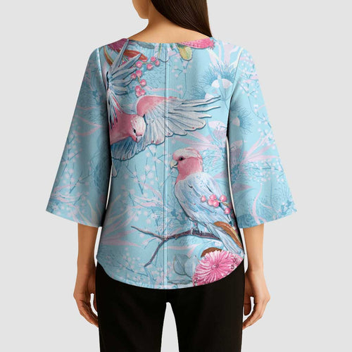Galah Birds Australia Baby Blue & Pink Kimono Sleeve Blouse - Aussie Hoodie