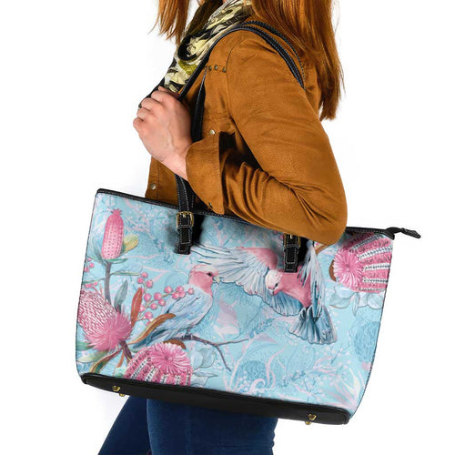 Galah Birds Australia Baby Blue & Pink Leather Tote Bag - Aussie Hoodie