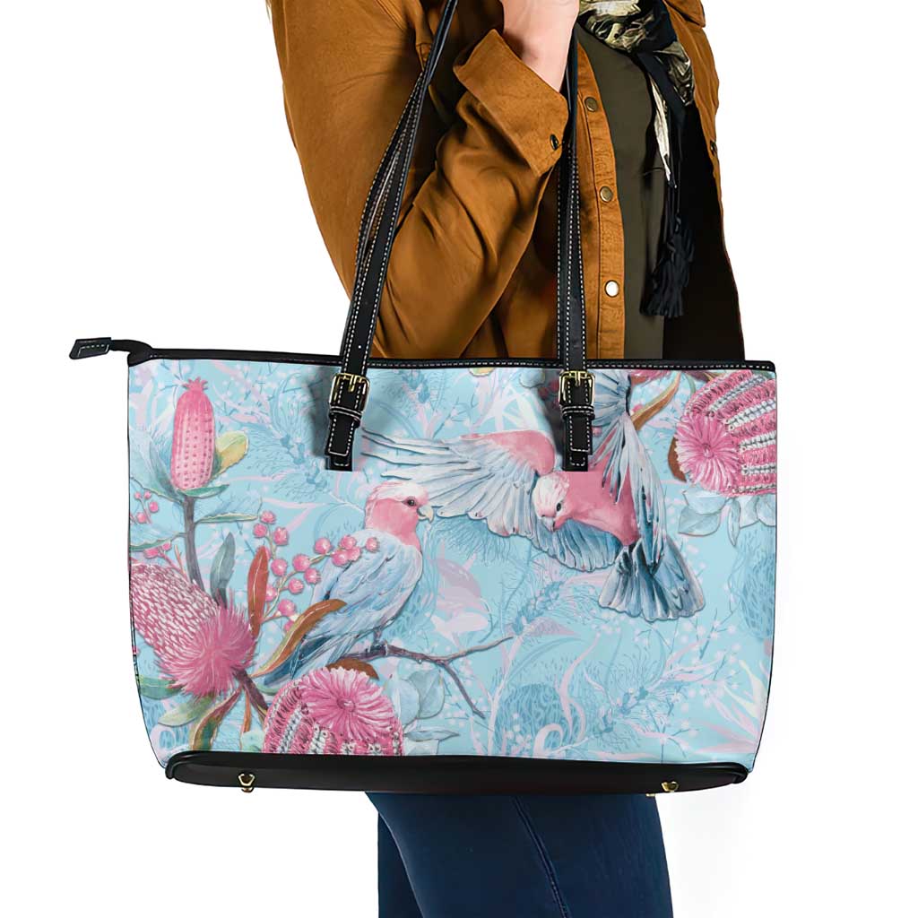 Galah Birds Australia Baby Blue & Pink Leather Tote Bag - Aussie Hoodie