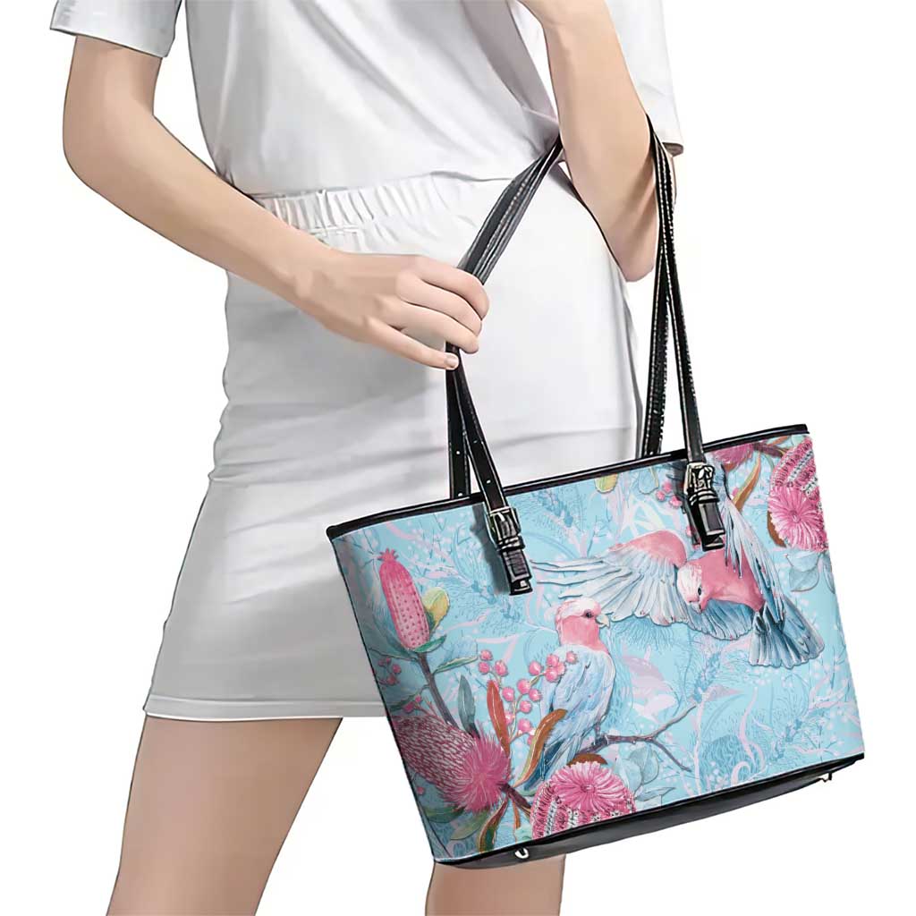 Galah Birds Australia Baby Blue & Pink Leather Tote Bag - Aussie Hoodie
