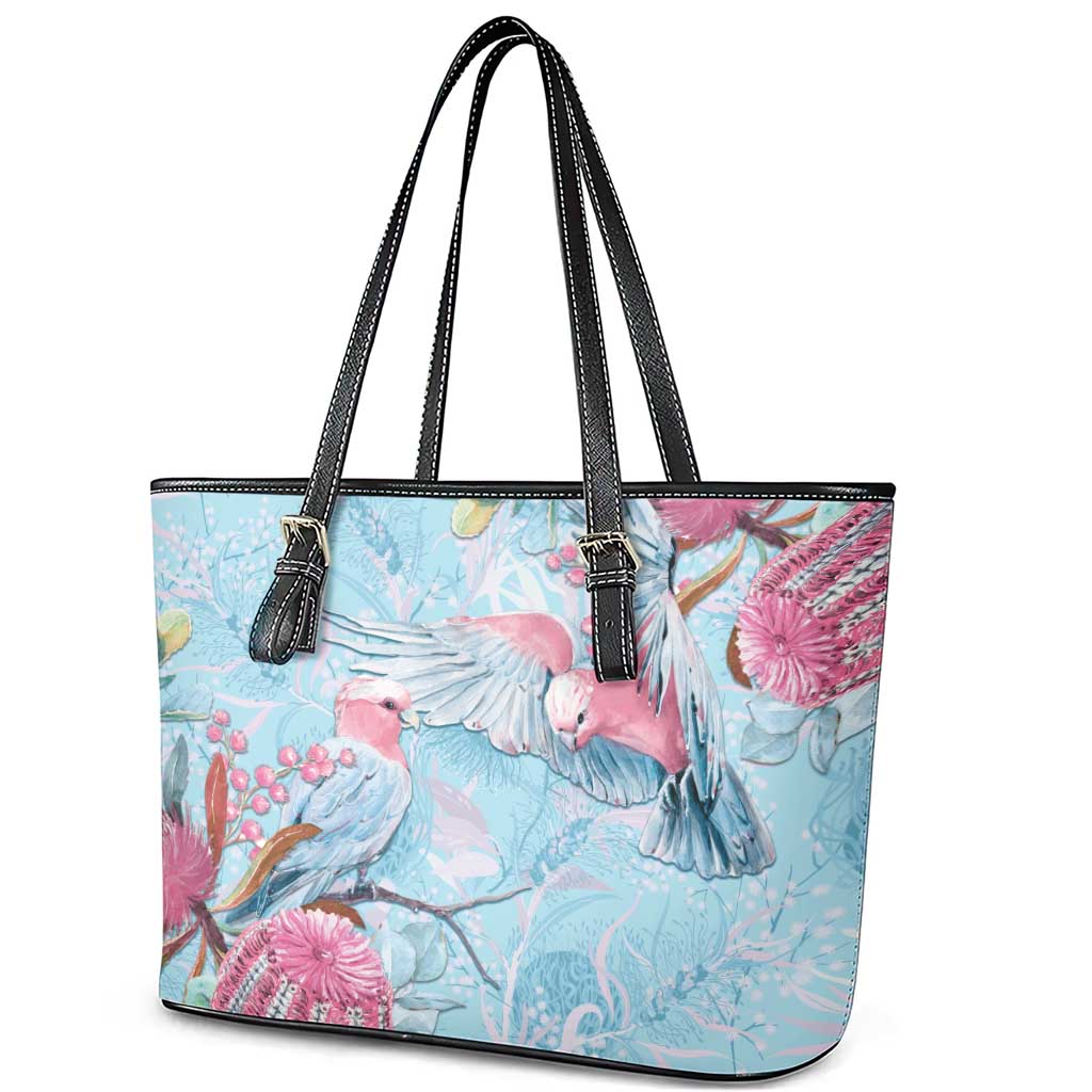 Galah Birds Australia Baby Blue & Pink Leather Tote Bag - Aussie Hoodie