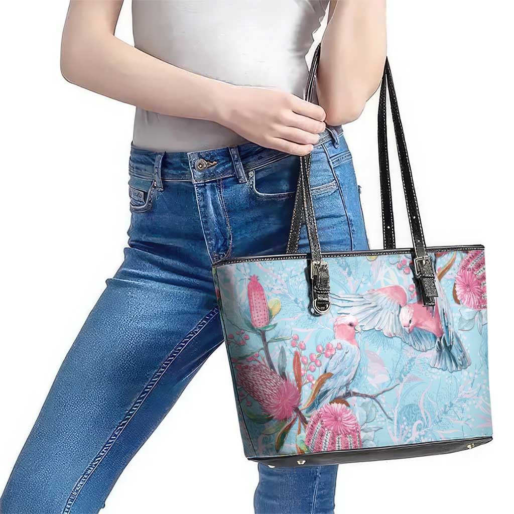 Galah Birds Australia Baby Blue & Pink Leather Tote Bag - Aussie Hoodie