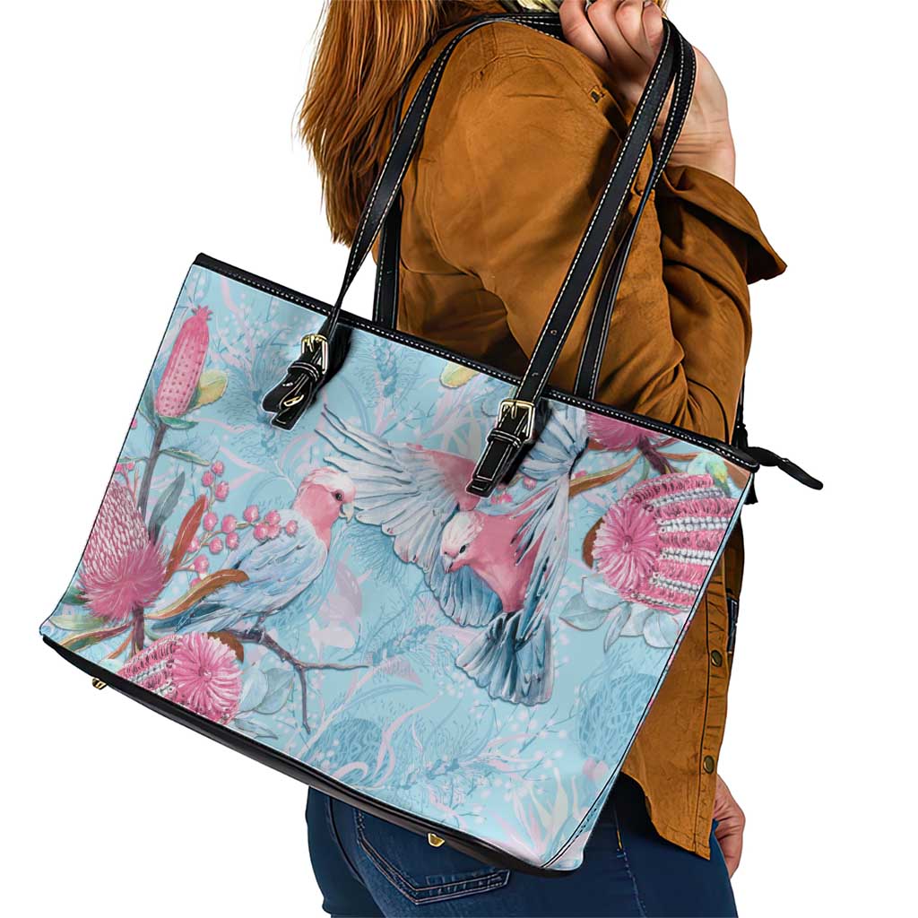 Galah Birds Australia Baby Blue & Pink Leather Tote Bag - Aussie Hoodie