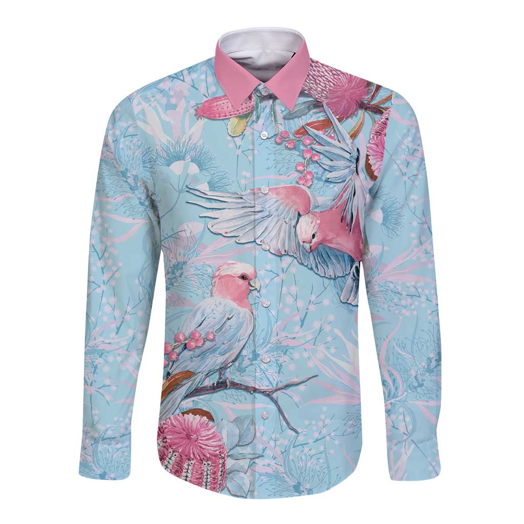 Galah Birds Australia Baby Blue & Pink Long Sleeve Button Shirt - Aussie Hoodie