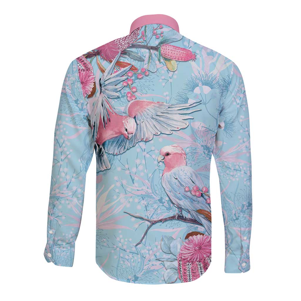 Galah Birds Australia Baby Blue & Pink Long Sleeve Button Shirt - Aussie Hoodie