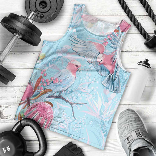 Galah Birds Australia Baby Blue & Pink Men Tank Top - Aussie Hoodie