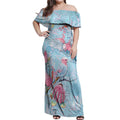 Galah Birds Australia Baby Blue & Pink Off Shoulder Maxi Dress - Aussie Hoodie