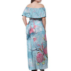 Galah Birds Australia Baby Blue & Pink Off Shoulder Maxi Dress - Aussie Hoodie