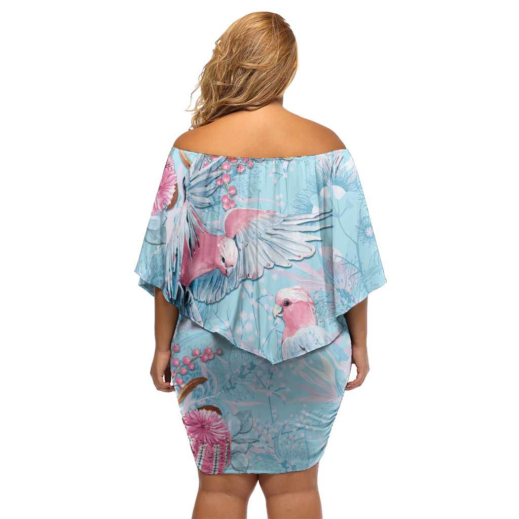 Galah Birds Australia Baby Blue & Pink Off Shoulder Short Dress - Aussie Hoodie