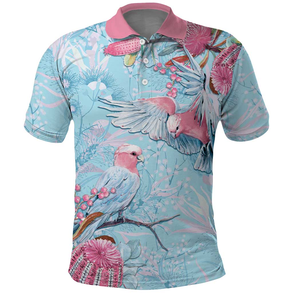 Galah Birds Australia Baby Blue & Pink Polo Shirt - Aussie Hoodie