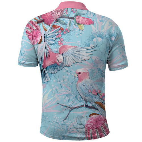Galah Birds Australia Baby Blue & Pink Polo Shirt - Aussie Hoodie