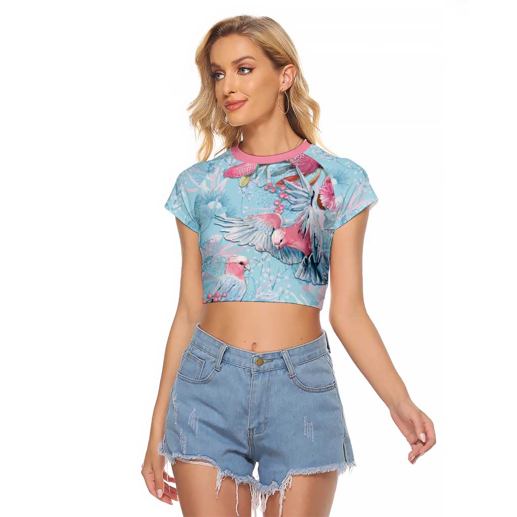Galah Birds Australia Baby Blue & Pink Raglan Cropped T Shirt - Aussie Hoodie
