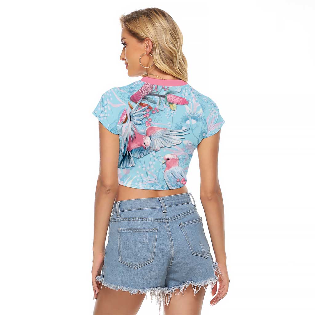 Galah Birds Australia Baby Blue & Pink Raglan Cropped T Shirt - Aussie Hoodie