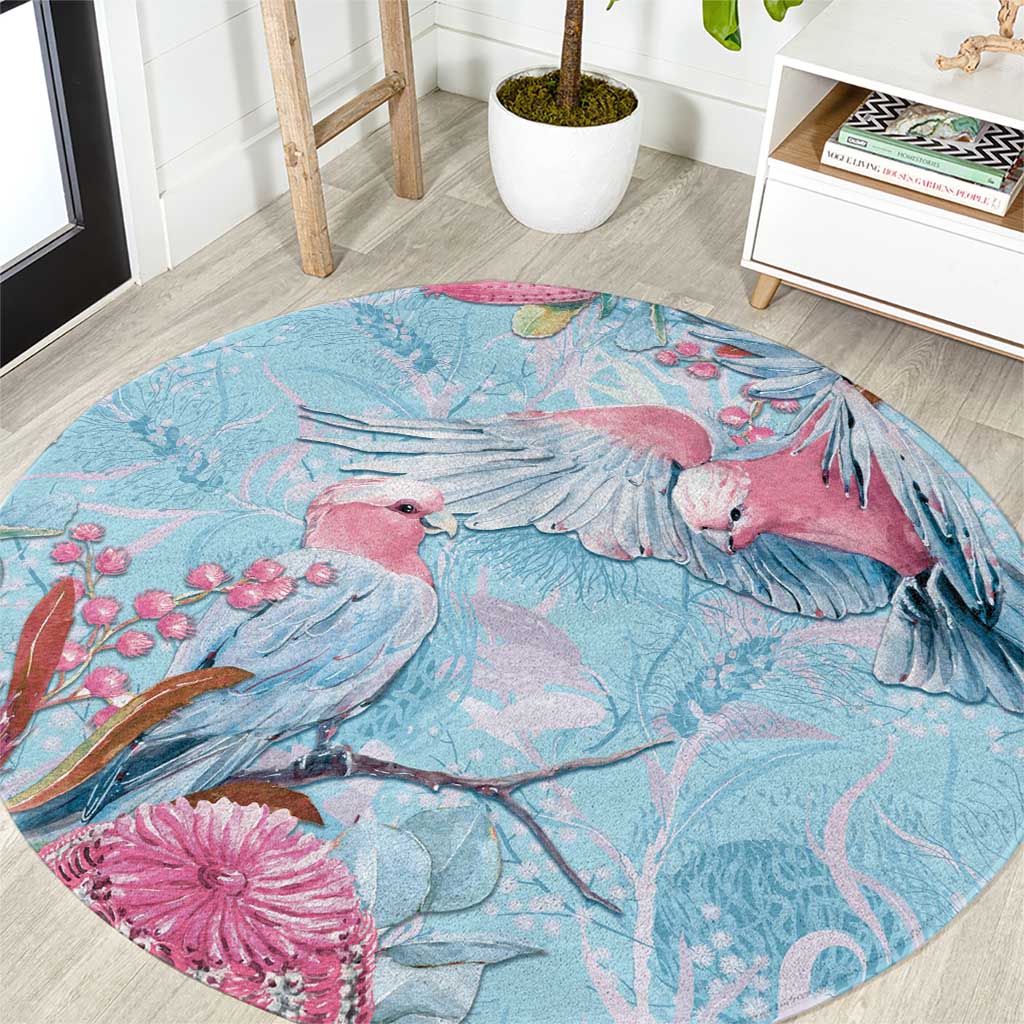 Galah Birds Australia Baby Blue & Pink Round Carpet - Aussie Hoodie
