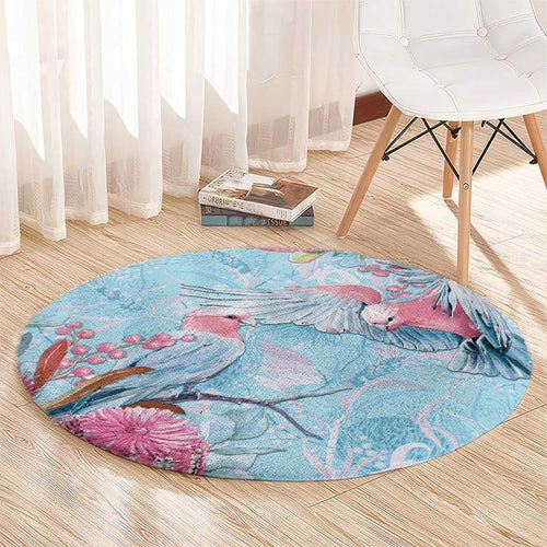 Galah Birds Australia Baby Blue & Pink Round Carpet - Aussie Hoodie