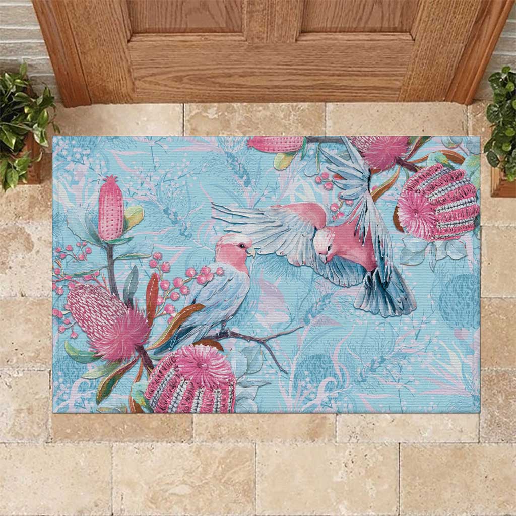 Galah Birds Australia Baby Blue & Pink Rubber Doormat - Aussie Hoodie
