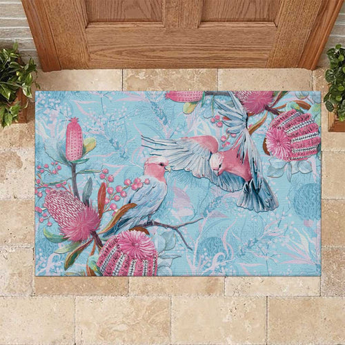 Galah Birds Australia Baby Blue & Pink Rubber Doormat - Aussie Hoodie