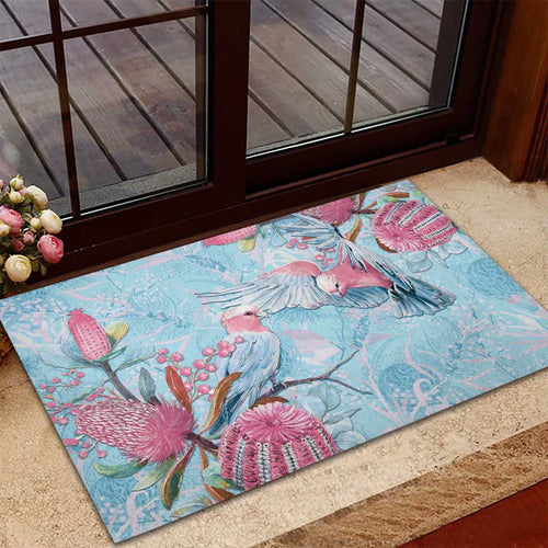 Galah Birds Australia Baby Blue & Pink Rubber Doormat - Aussie Hoodie