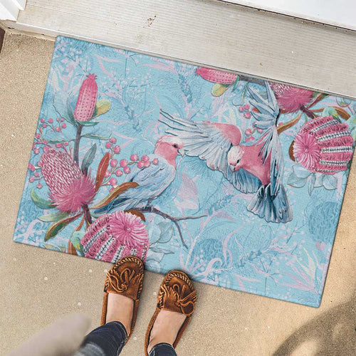 Galah Birds Australia Baby Blue & Pink Rubber Doormat - Aussie Hoodie