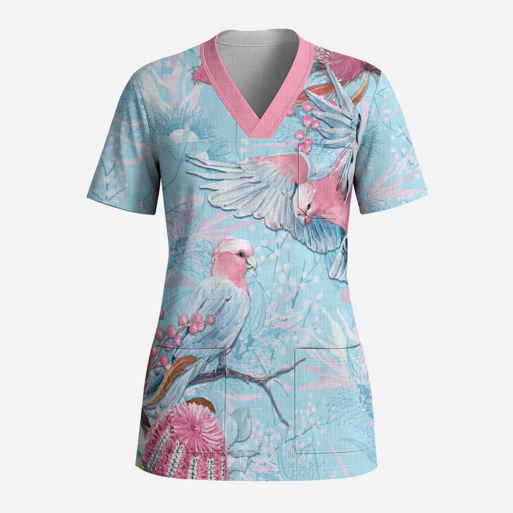 Galah Birds Australia Baby Blue & Pink Scrub Top - Aussie Hoodie