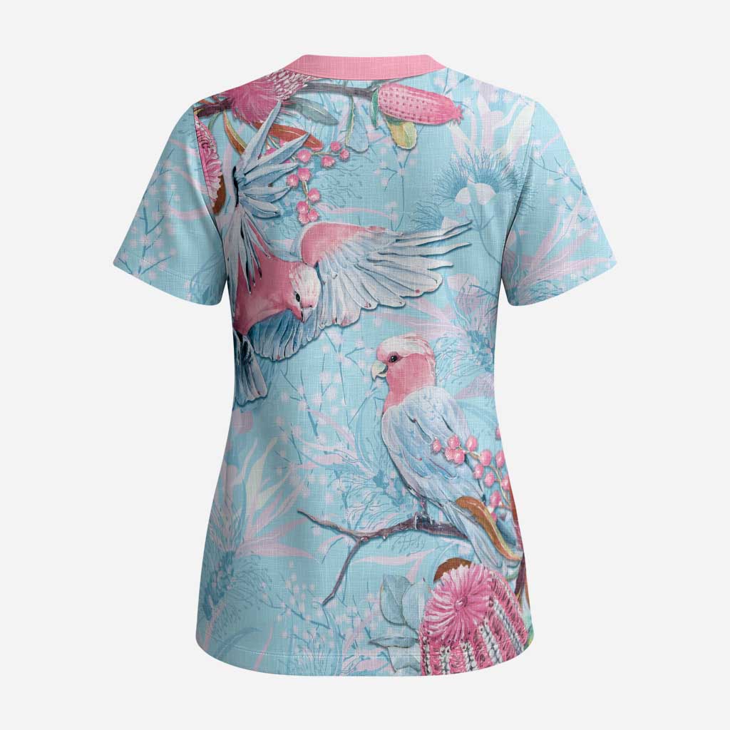 Galah Birds Australia Baby Blue & Pink Scrub Top - Aussie Hoodie