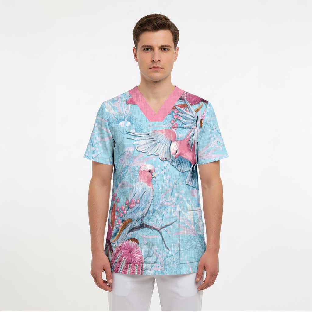 Galah Birds Australia Baby Blue & Pink Scrub Top - Aussie Hoodie