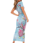 Galah Birds Australia Baby Blue & Pink Short Sleeve Bodycon Dress - Aussie Hoodie