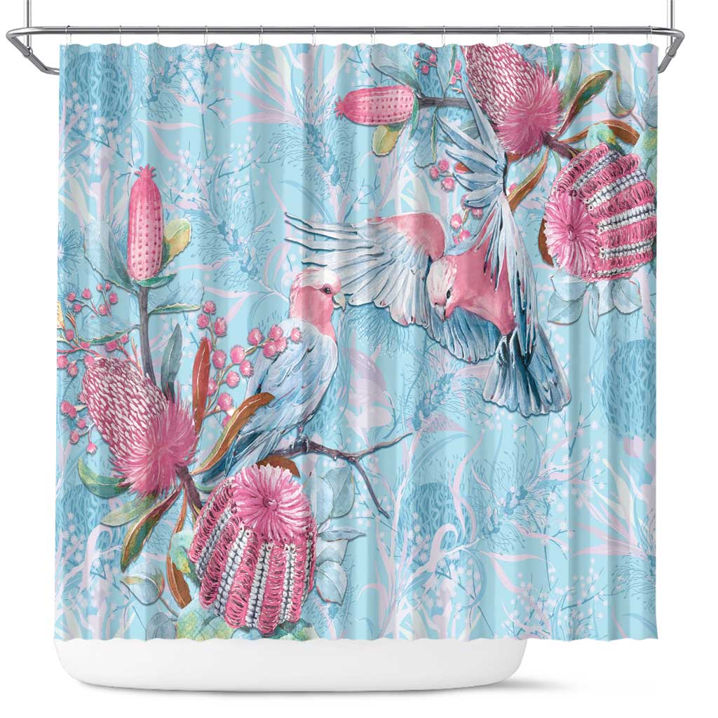 Galah Birds Australia Baby Blue & Pink Shower Curtain - Aussie Hoodie