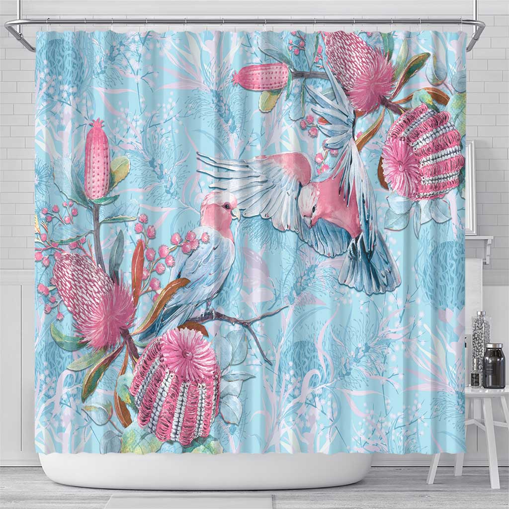 Galah Birds Australia Baby Blue & Pink Shower Curtain - Aussie Hoodie