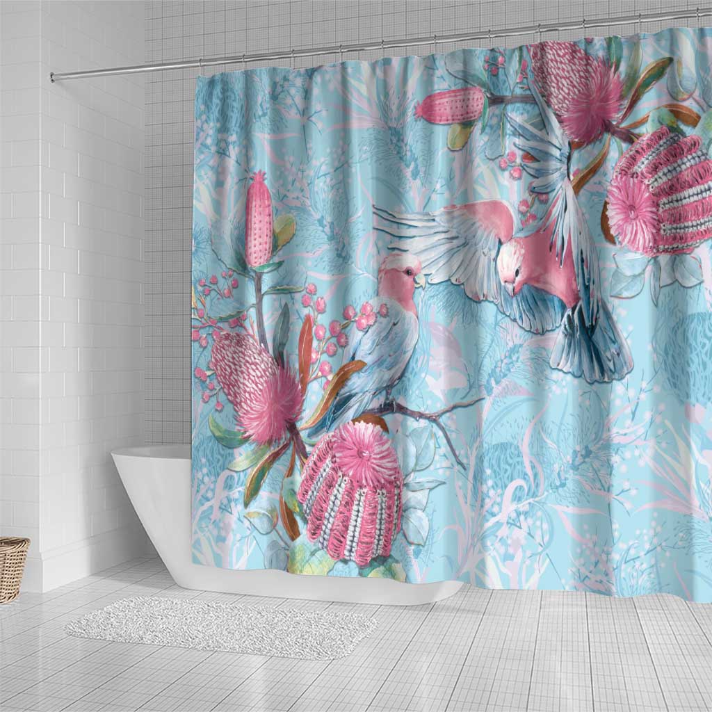 Galah Birds Australia Baby Blue & Pink Shower Curtain - Aussie Hoodie