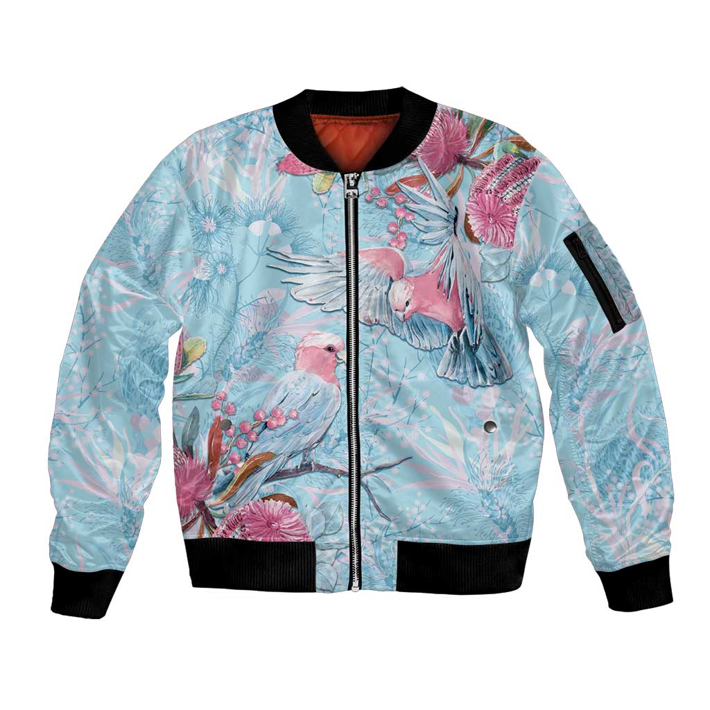 Galah Birds Australia Baby Blue & Pink Sleeve Zip Bomber Jacket - Aussie Hoodie